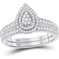 10K White Gold Round Diamond Pear-Shape Bridal Wedding Ring Set with Round Diamond Halo - 1/3 Carat Total Diamond Weight