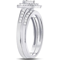 10K White Gold Round Diamond Pear-Shape Bridal Wedding Ring Set with Round Diamond Halo - 1/3 Carat Total Diamond Weight