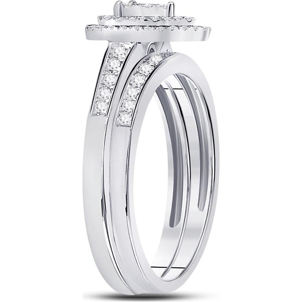 10K White Gold Round Diamond Pear-Shape Bridal Wedding Ring Set with Round Diamond Halo - 1/3 Carat Total Diamond Weight