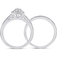 10K White Gold Round Diamond Pear-Shape Bridal Wedding Ring Set with Round Diamond Halo - 1/3 Carat Total Diamond Weight