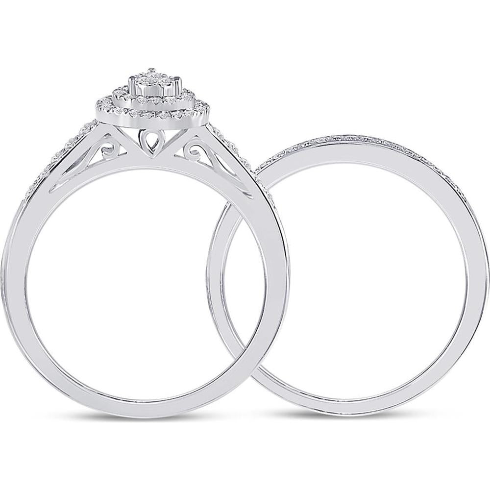 10K White Gold Round Diamond Pear-Shape Bridal Wedding Ring Set with Round Diamond Halo - 1/3 Carat Total Diamond Weight