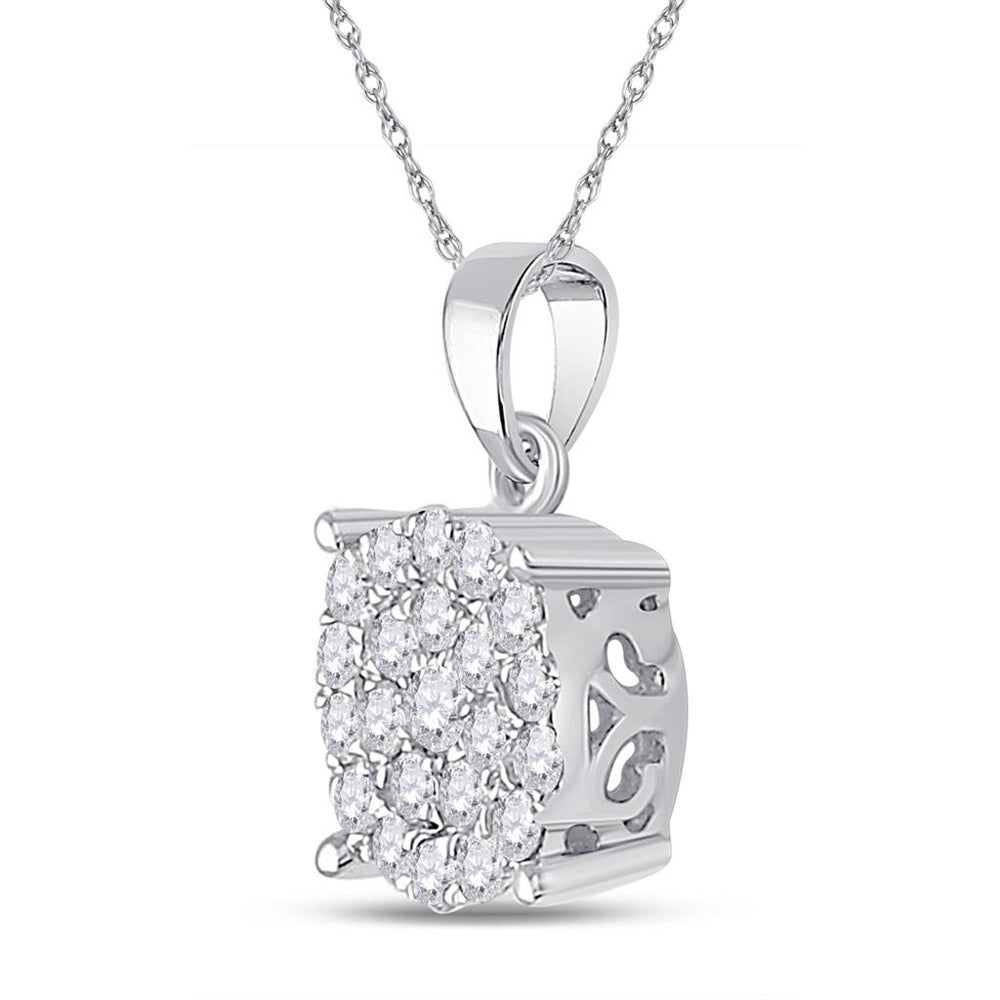 10K White Gold Round Diamond Pendant - 1/2 Carat Total Diamond Weight