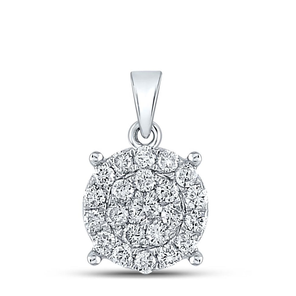 10K White Gold Round Diamond Pendant - 1/2 Carat Total Diamond Weight