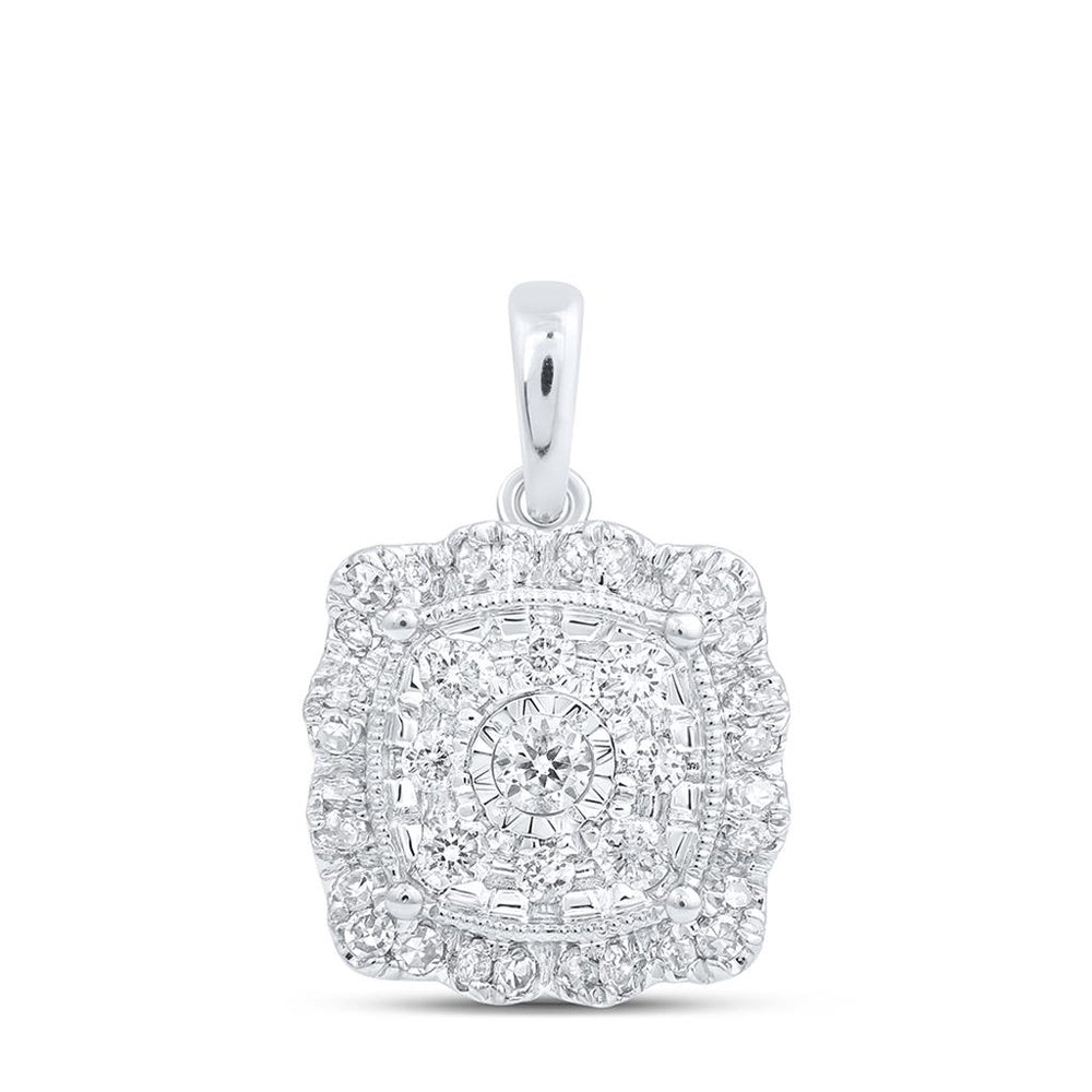 10K White Gold Round Diamond Pendant - 1/3 Carat Total Diamond Weight