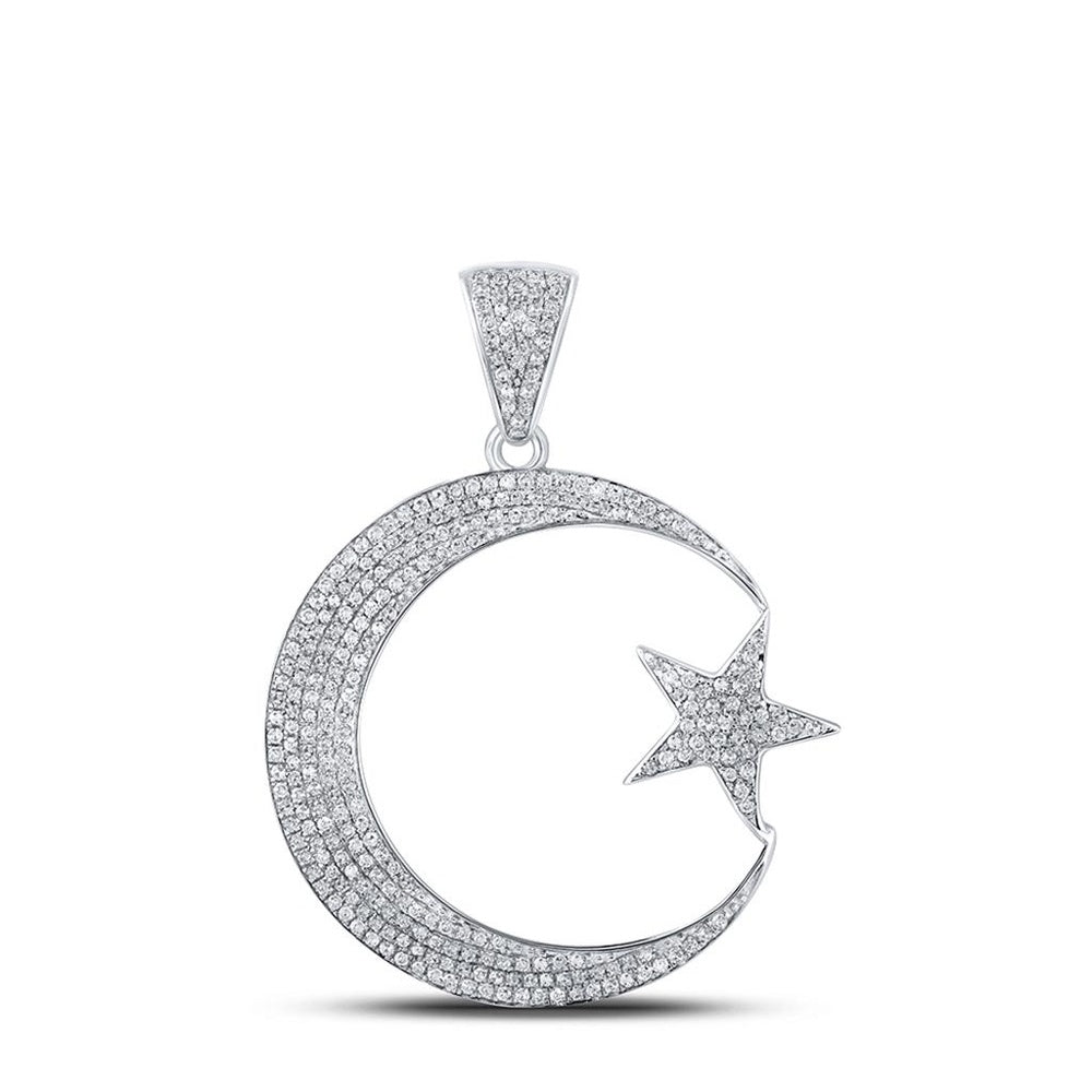 10K White Gold Round Diamond Pendant - 3/4 Carat Total Diamond Weight