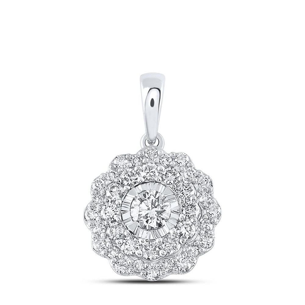 10K White Gold Round Diamond Pendant - 3/4 Carat Total Diamond Weight