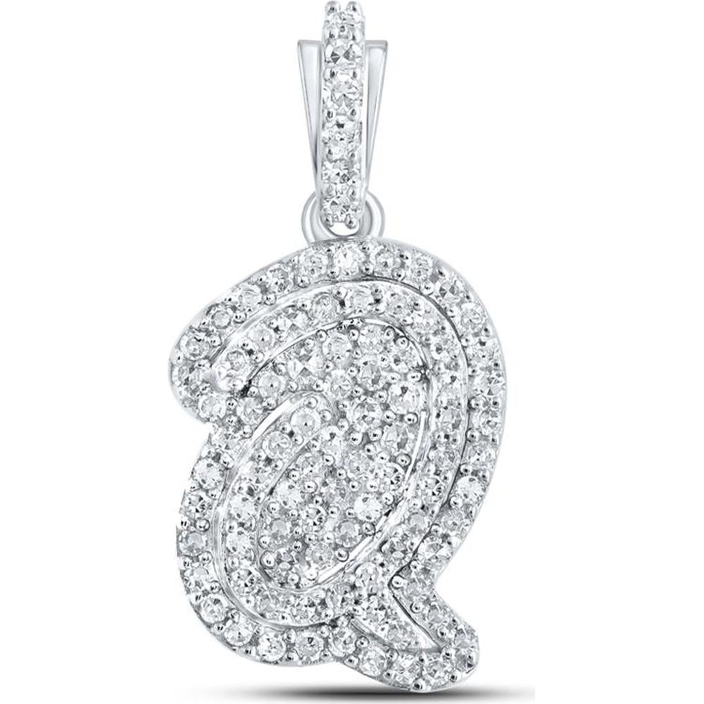 10K White Gold Round Diamond "Q" Initial Letter Pendant - 1/5 Carat Total Diamond Weight