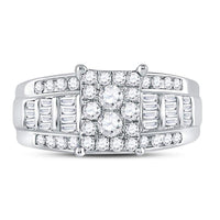 10K White Gold Round Diamond Rectangle Cluster Bridal Engagement Ring - 7/8 Carat Total Diamond Weight