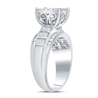 10K White Gold Round Diamond Rectangle Cluster Bridal Engagement Ring - 7/8 Carat Total Diamond Weight
