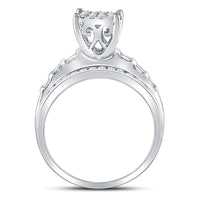 10K White Gold Round Diamond Rectangle Cluster Bridal Engagement Ring - 7/8 Carat Total Diamond Weight