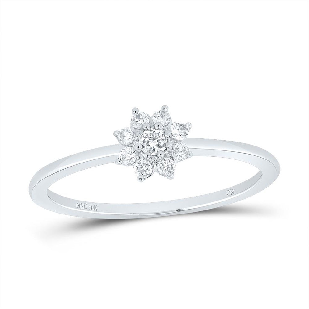 10K White Gold Round Diamond Ring - 1/10 Carat Total Diamond Weight