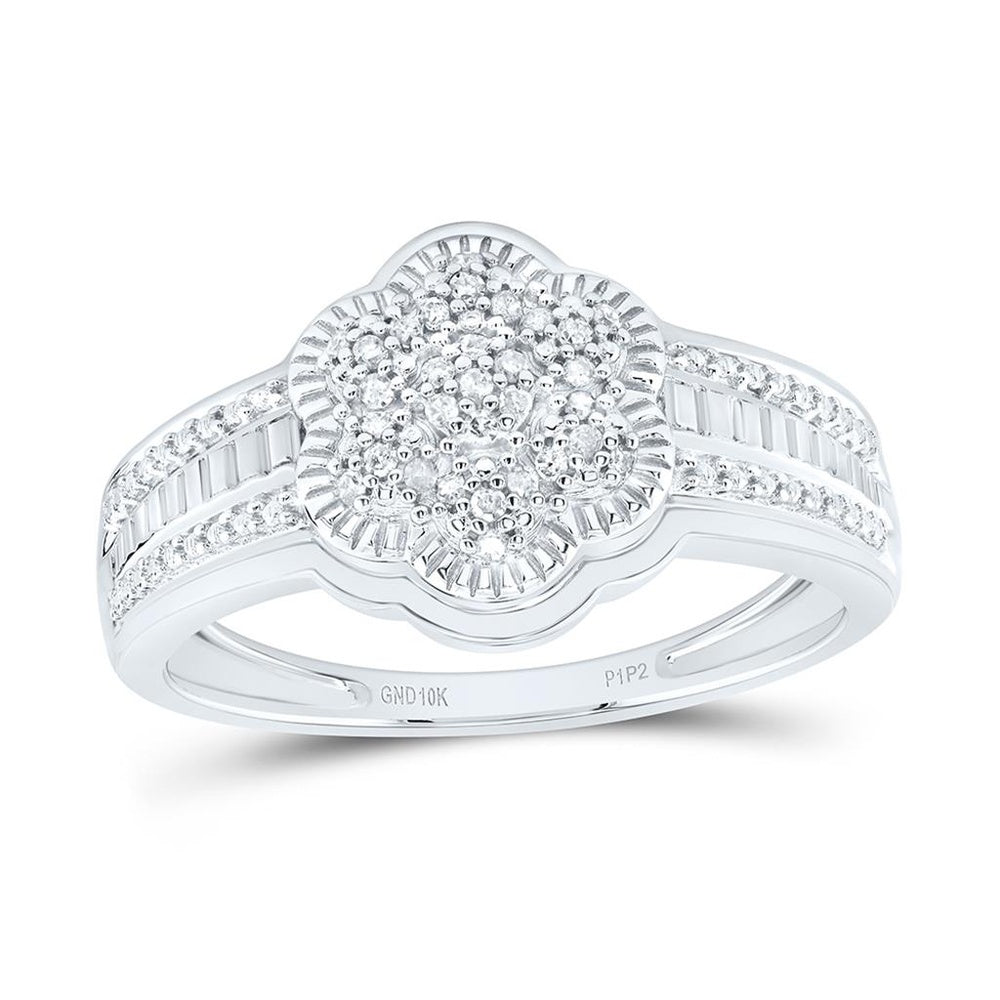 10K White Gold Round Diamond Ring - 1/12 Carat Total Diamond Weight