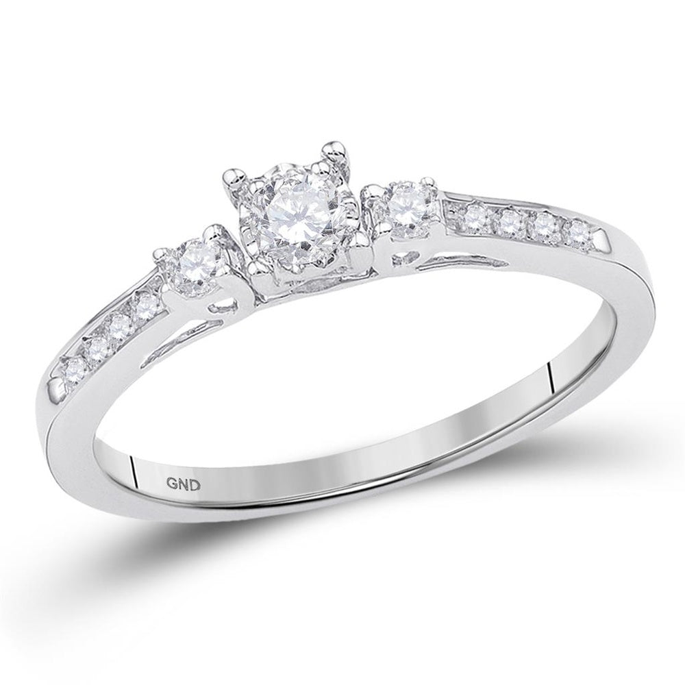10K White Gold Round Diamond Ring - 1/6 Carat Total Diamond Weight
