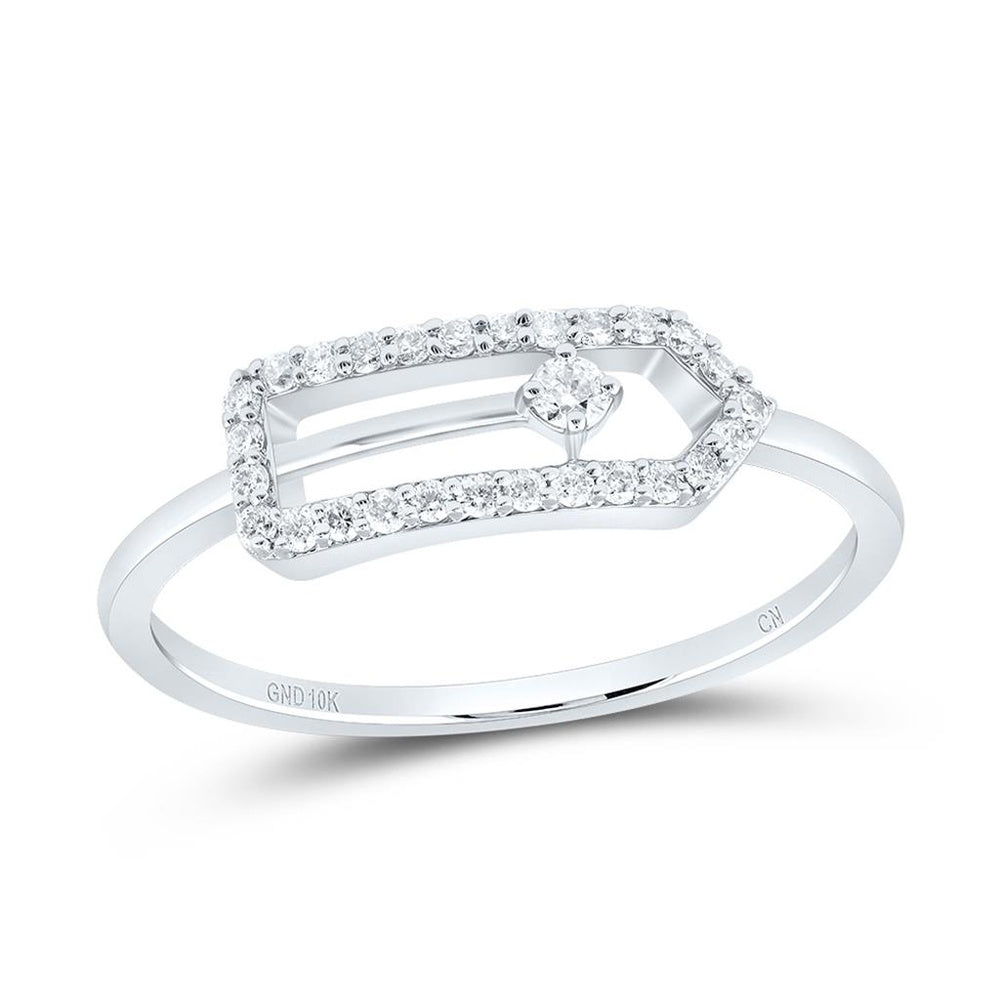 10K White Gold Round Diamond Ring - 1/7 Carat Total Diamond Weight