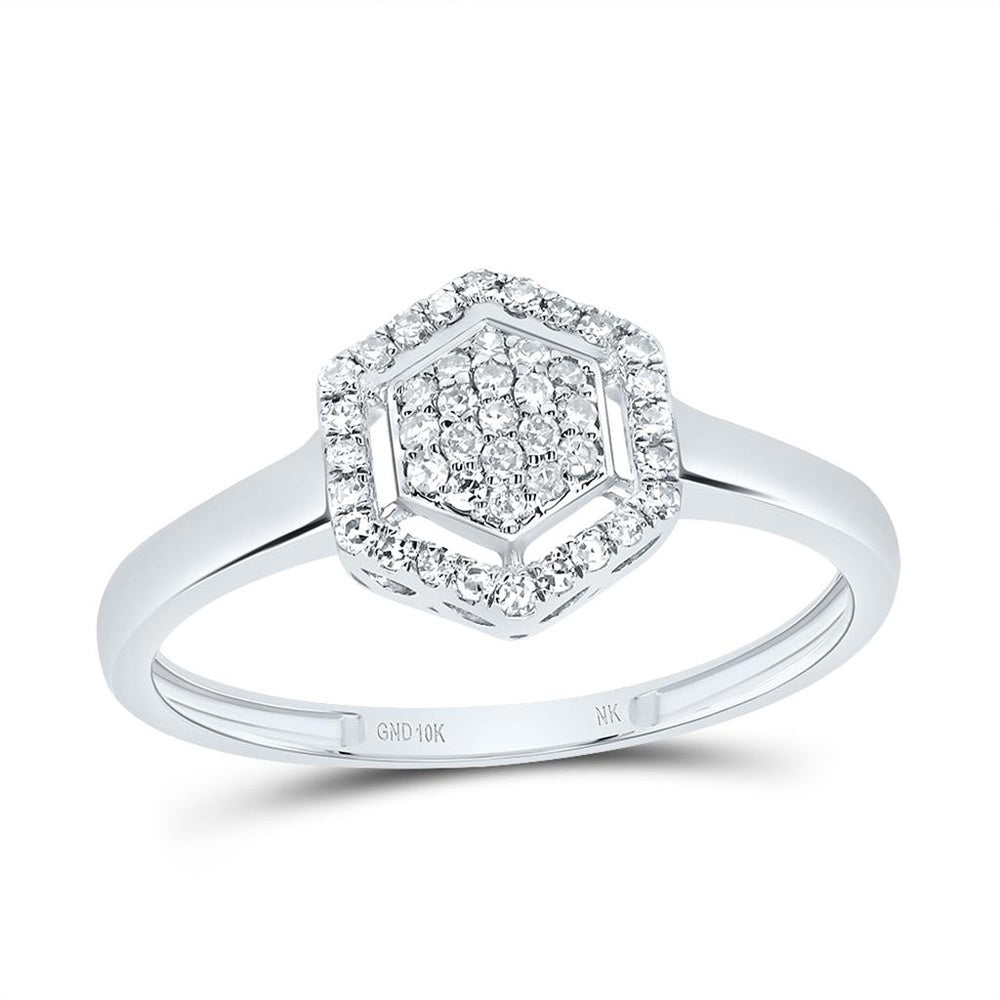 10K White Gold Round Diamond Ring - 1/7 Carat Total Diamond Weight