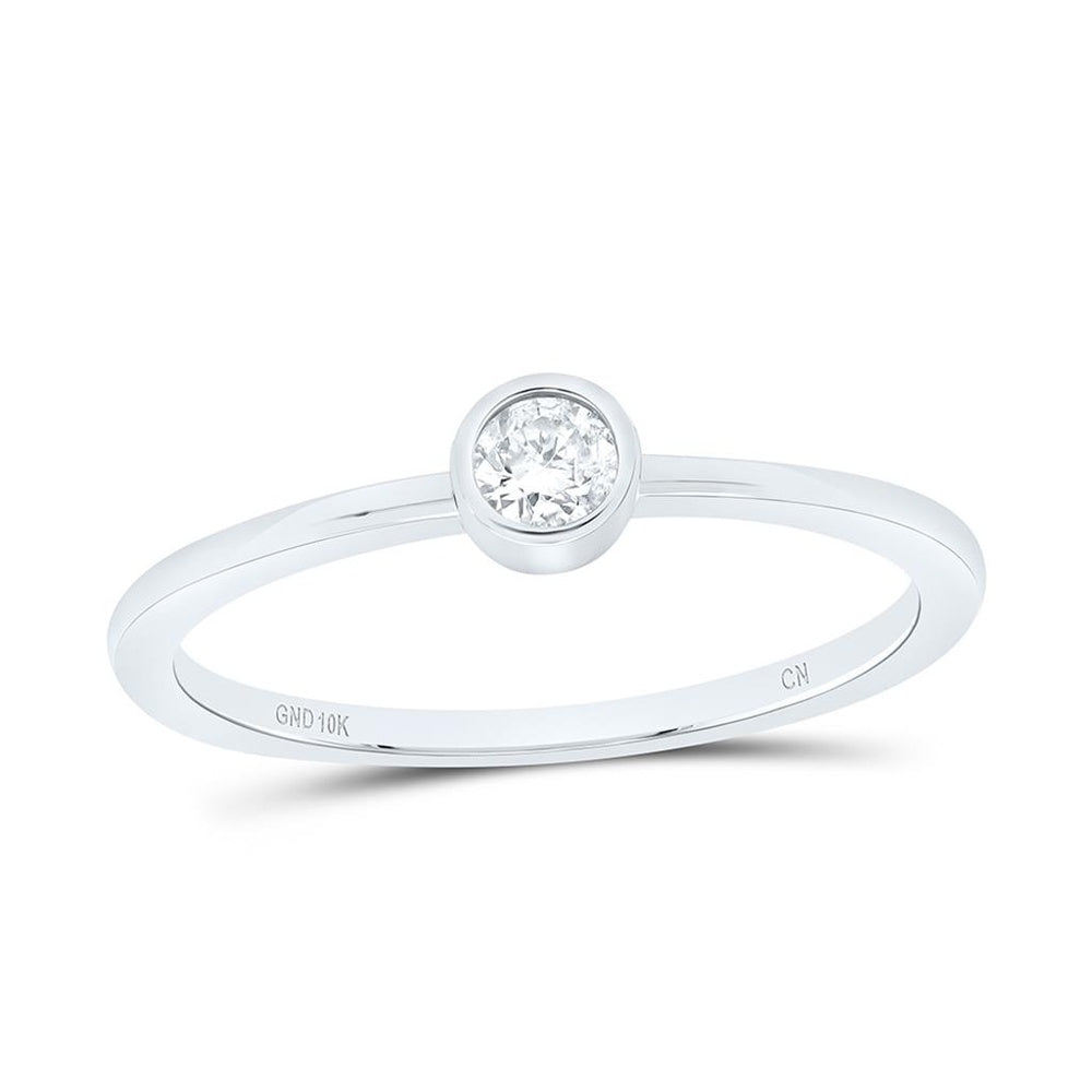 10K White Gold Round Diamond Ring - 1/8 Carat Total Diamond Weight