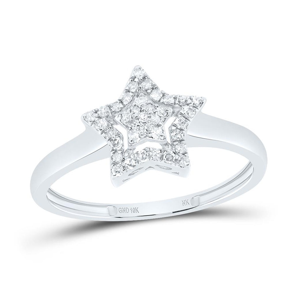 10K White Gold Round Diamond Ring - 1/8 Carat Total Diamond Weight