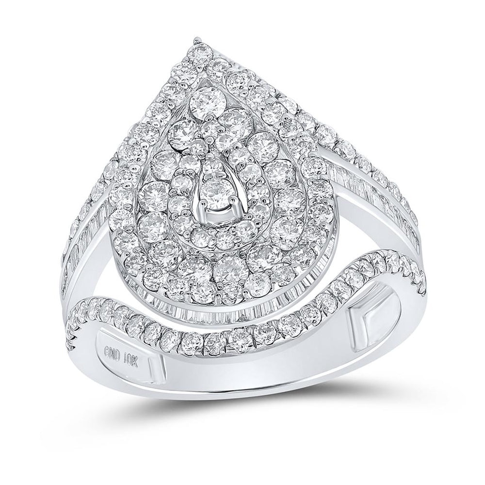 10K White Gold Round Diamond Ring - 1 and 7/8 Carat Total Diamond Weight