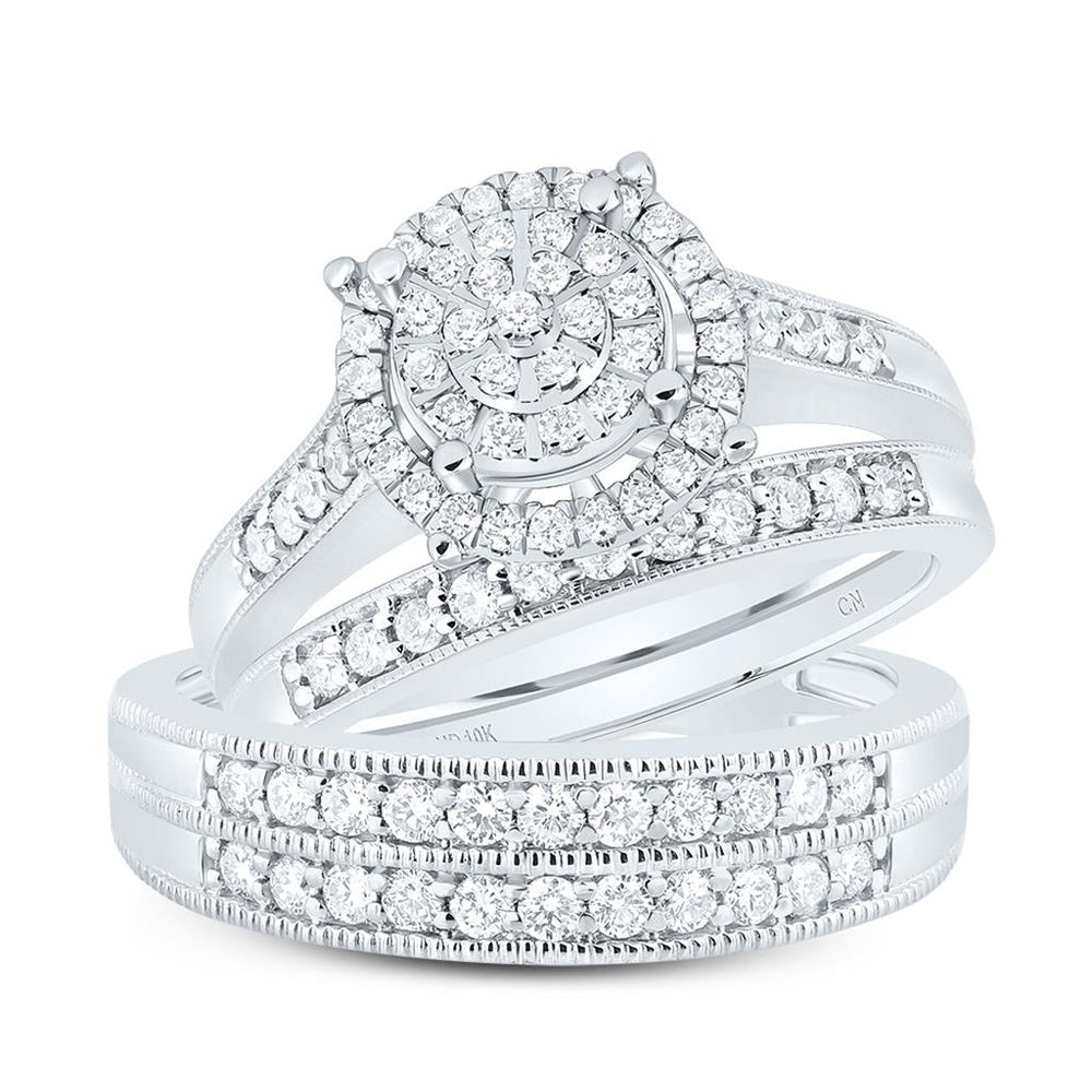 10K White Gold Round Diamond Ring - 1 Carat Total Diamond Weight