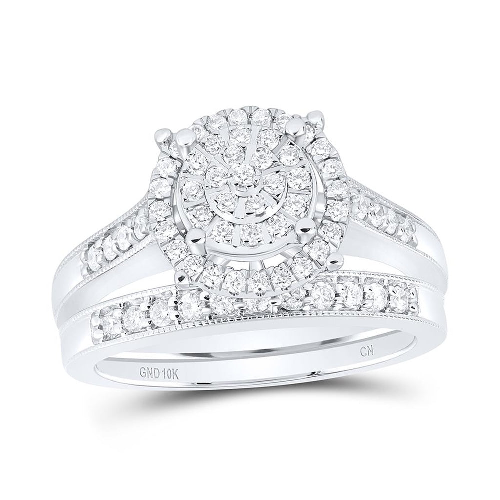 10K White Gold Round Diamond Ring - 1 Carat Total Diamond Weight