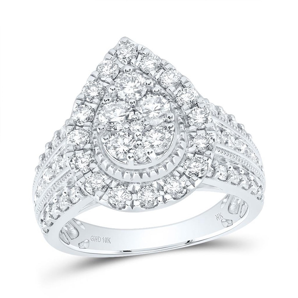 10K White Gold Round Diamond Ring - 2 Carat Total Diamond Weight