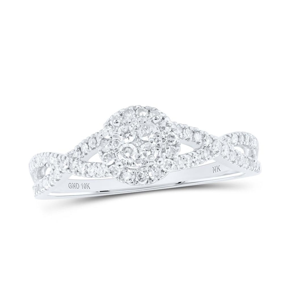 10K White Gold Round Diamond Ring - 3/8 Carat Total Diamond Weight