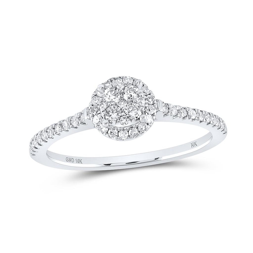 10K White Gold Round Diamond Ring - 3/8 Carat Total Diamond Weight