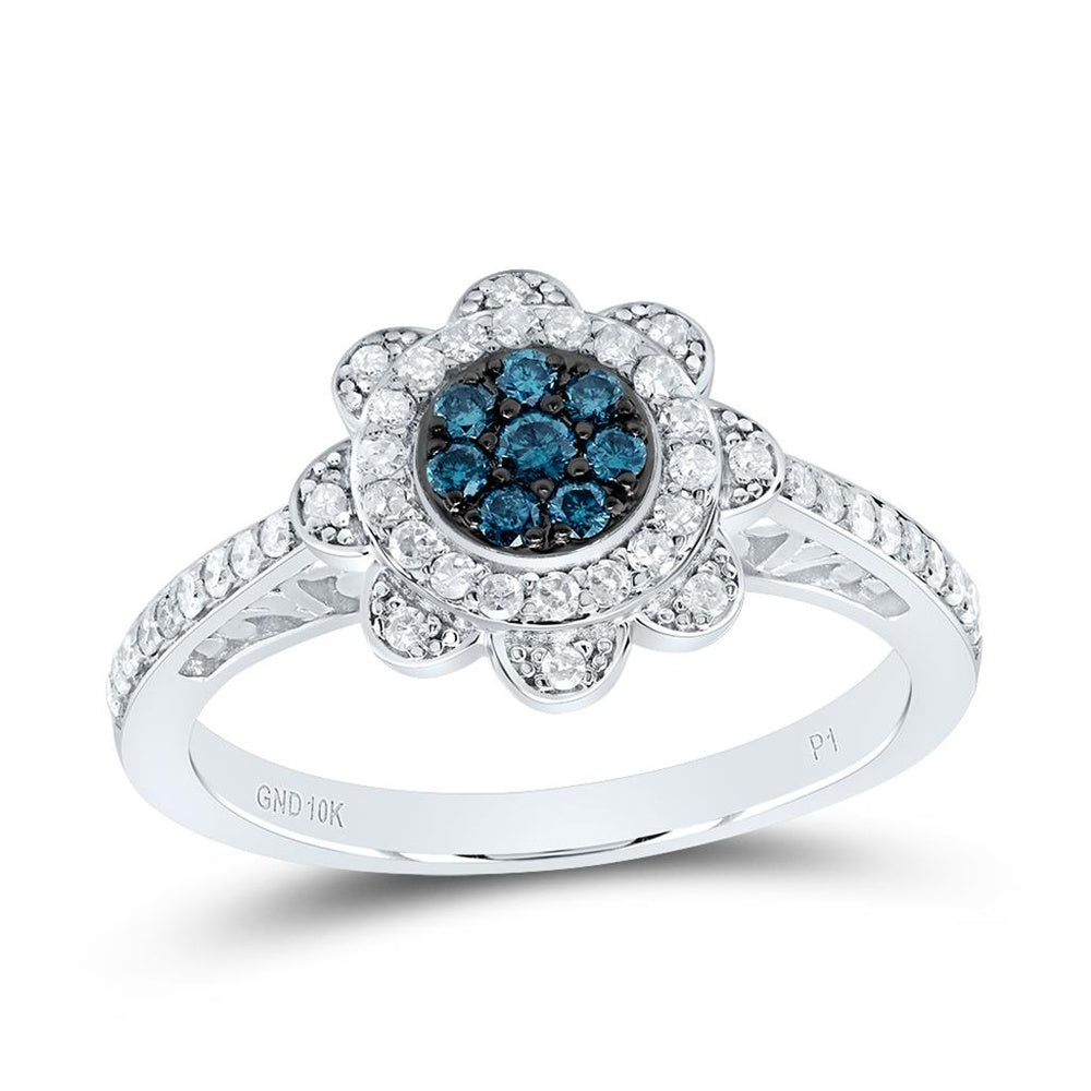 10K White Gold Round Diamond Ring - 3/8 Carat Total Diamond Weight
