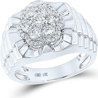10K White Gold Round Diamond Scalloped Cluster Ring - 1 Carat Total Diamond Weight