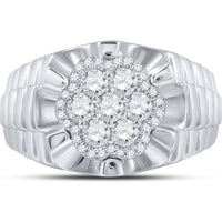 10K White Gold Round Diamond Scalloped Cluster Ring - 1 Carat Total Diamond Weight