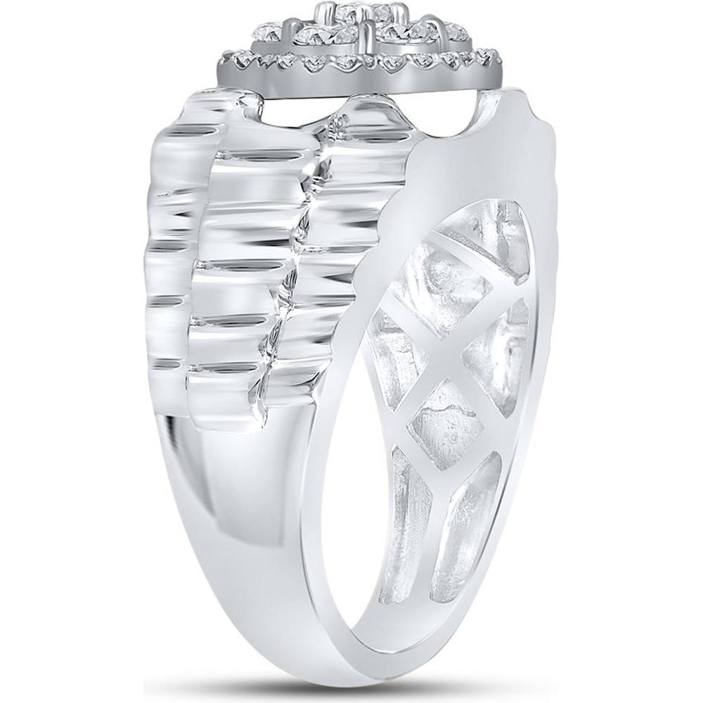 10K White Gold Round Diamond Scalloped Cluster Ring - 1 Carat Total Diamond Weight