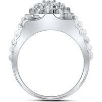 10K White Gold Round Diamond Scalloped Cluster Ring - 1 Carat Total Diamond Weight