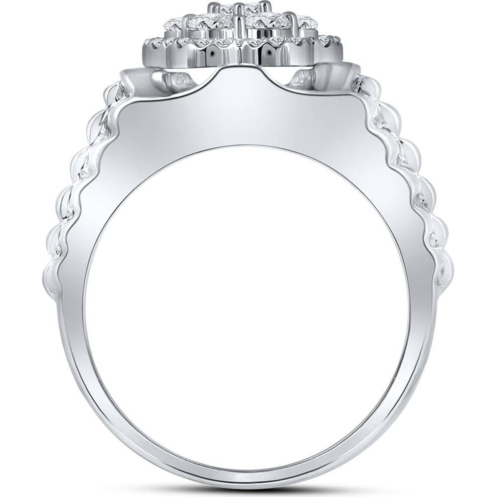 10K White Gold Round Diamond Scalloped Cluster Ring - 1 Carat Total Diamond Weight