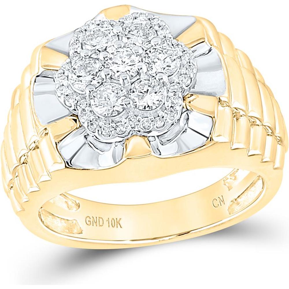 10K White Gold Round Diamond Scalloped Cluster Ring - 1 Carat Total Diamond Weight