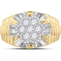 10K White Gold Round Diamond Scalloped Cluster Ring - 1 Carat Total Diamond Weight