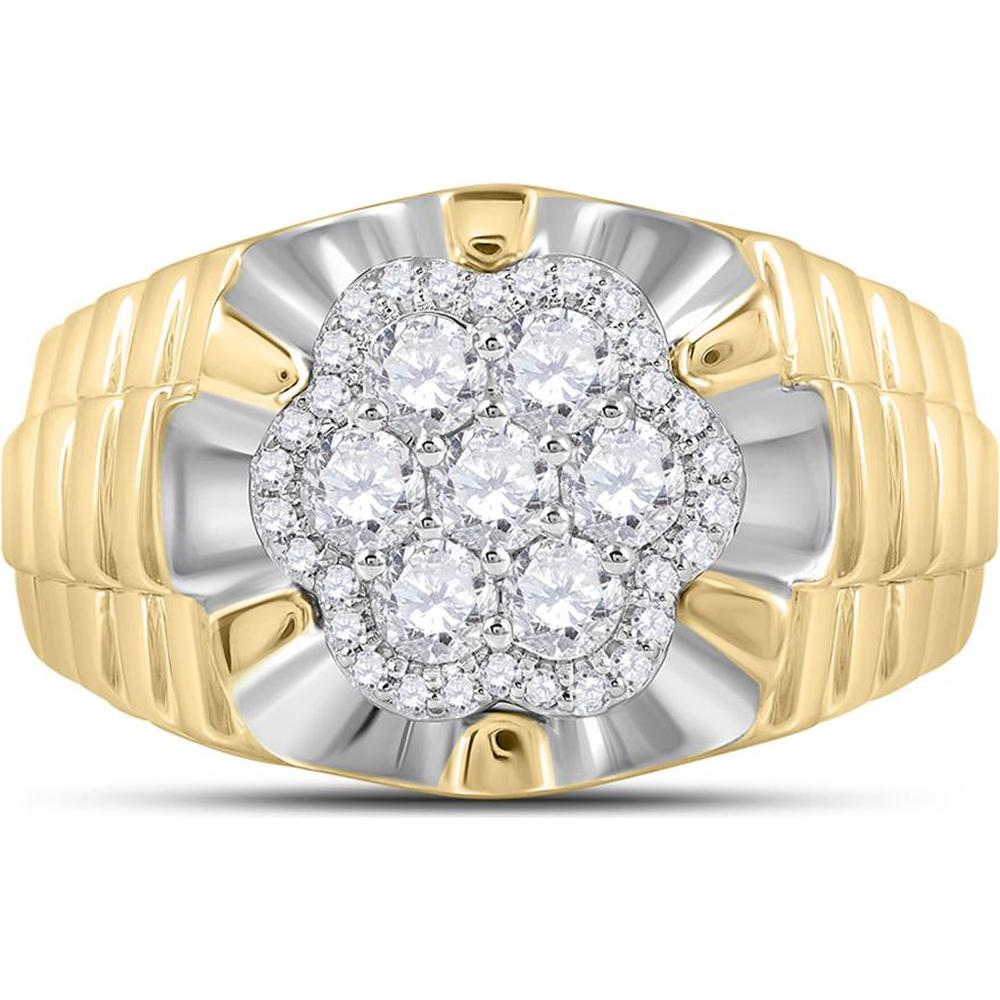 10K White Gold Round Diamond Scalloped Cluster Ring - 1 Carat Total Diamond Weight