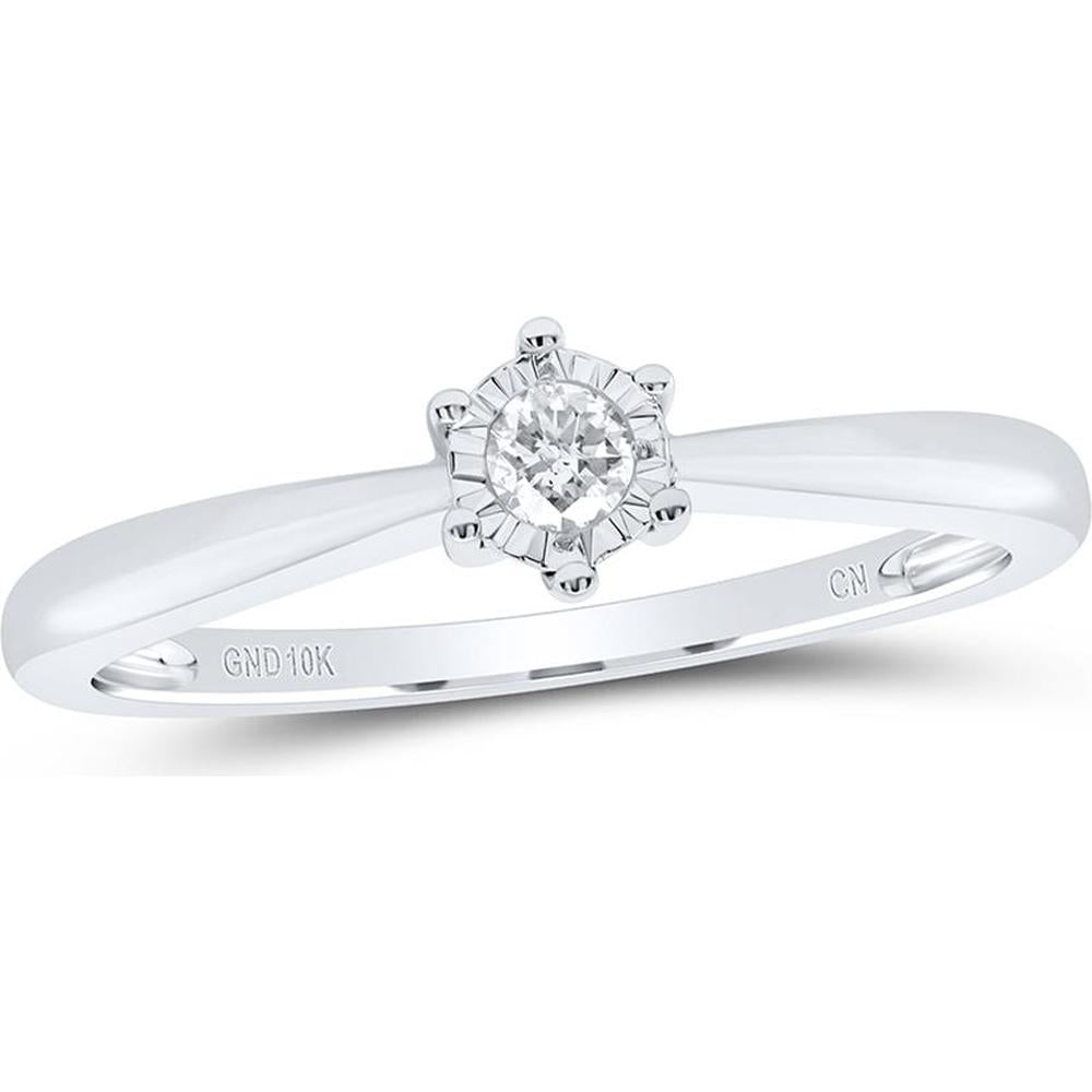 10K White Gold Round Diamond Solitaire Engagement Ring - 0.08 Carat Total Diamond Weight
