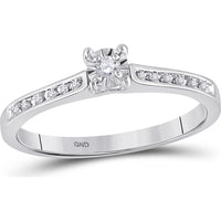 10K White Gold Round Diamond Solitaire Engagement Ring with Channel-Set Side Diamonds - 1/10 Carat Total Diamond Weight