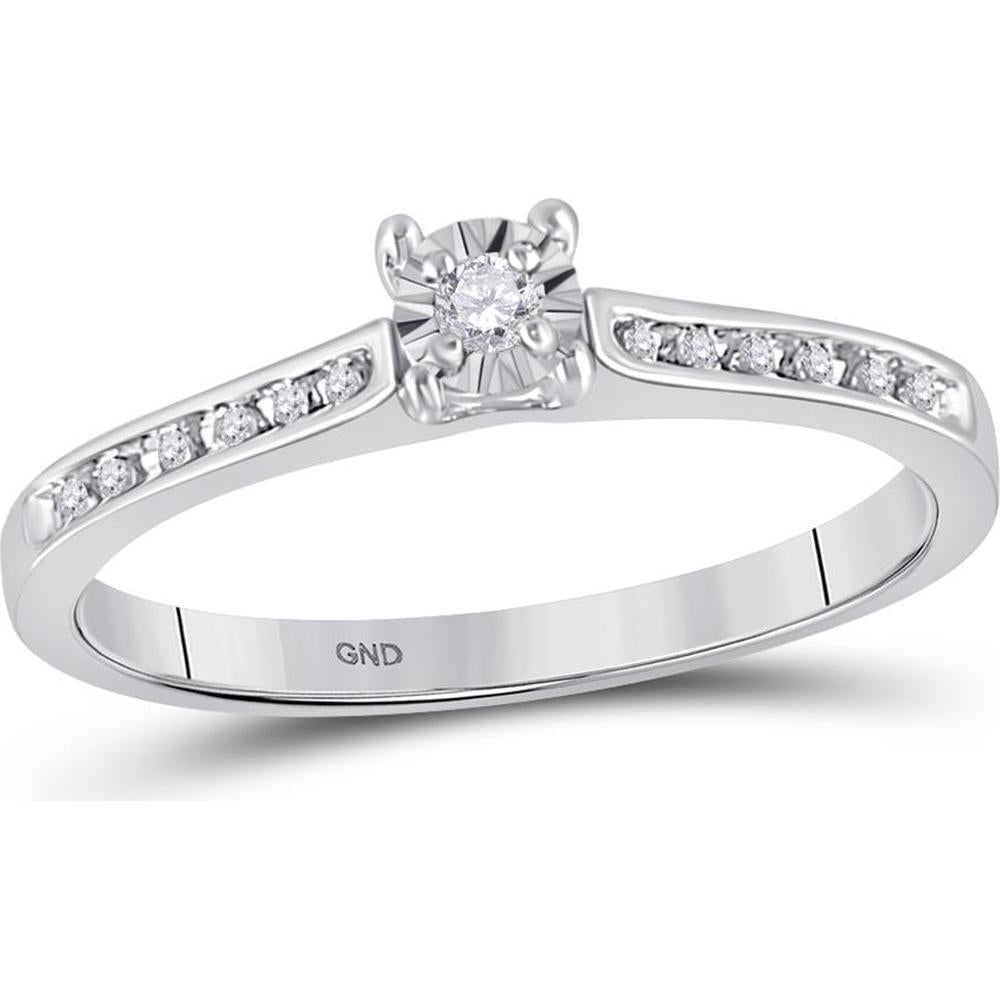 10K White Gold Round Diamond Solitaire Engagement Ring with Channel-Set Side Diamonds - 1/10 Carat Total Diamond Weight
