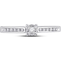 10K White Gold Round Diamond Solitaire Engagement Ring with Channel-Set Side Diamonds - 1/10 Carat Total Diamond Weight