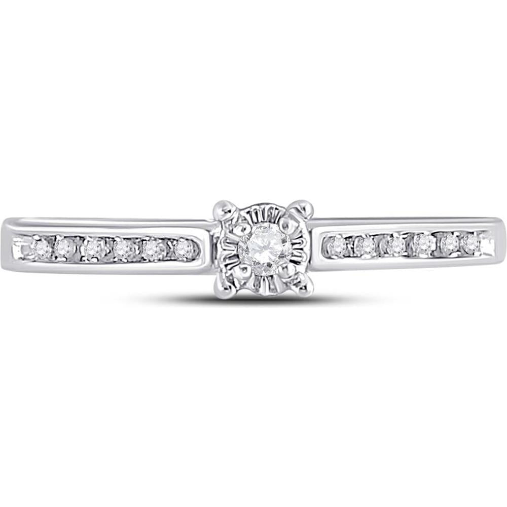 10K White Gold Round Diamond Solitaire Engagement Ring with Channel-Set Side Diamonds - 1/10 Carat Total Diamond Weight