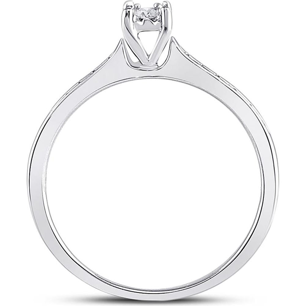 10K White Gold Round Diamond Solitaire Engagement Ring with Channel-Set Side Diamonds - 1/10 Carat Total Diamond Weight