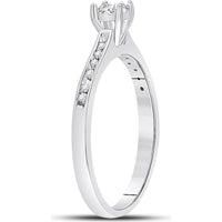 10K White Gold Round Diamond Solitaire Engagement Ring with Channel-Set Side Diamonds - 1/10 Carat Total Diamond Weight