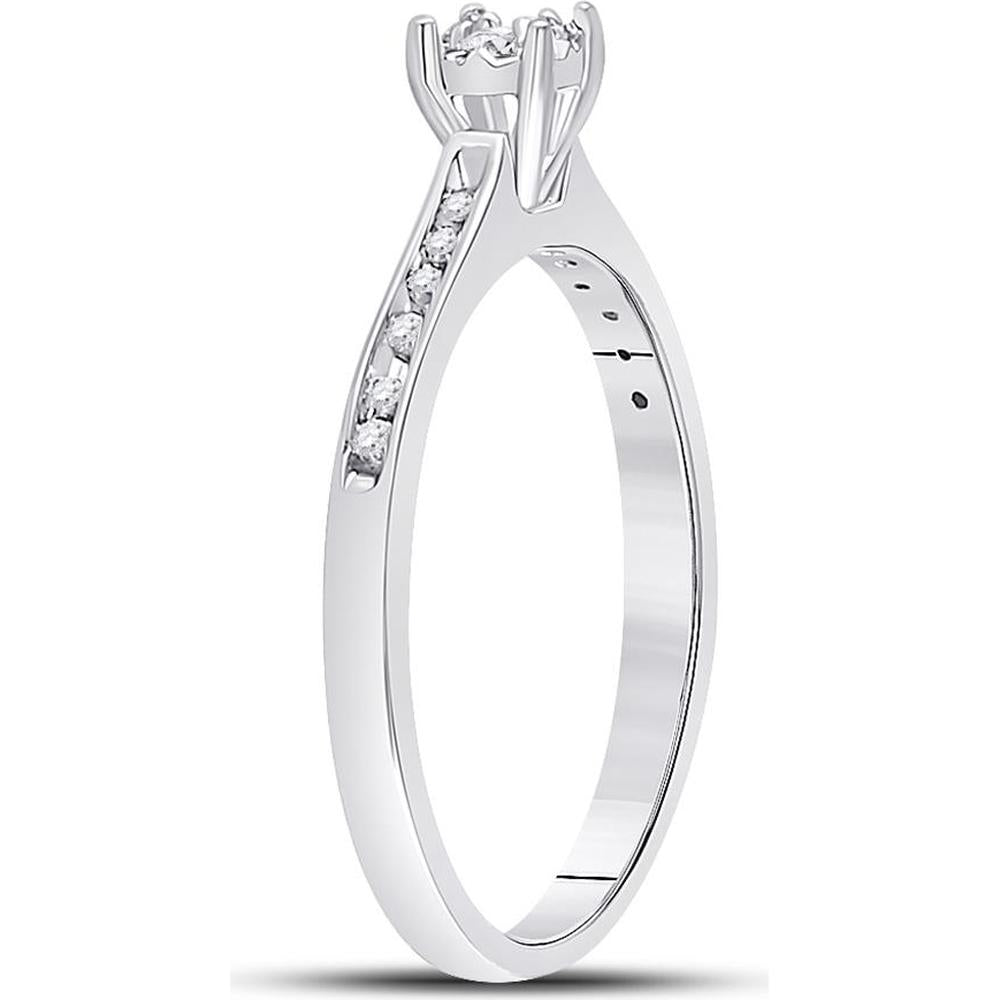 10K White Gold Round Diamond Solitaire Engagement Ring with Channel-Set Side Diamonds - 1/10 Carat Total Diamond Weight
