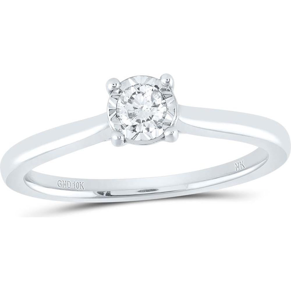 10K White Gold Round Diamond Solitaire Ring - 1/6 Carat Total Diamond Weight
