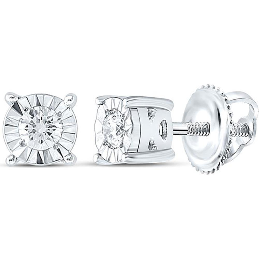 10K White Gold Round Diamond Solitaire Stud Earrings - 1/10 Carat Total Diamond Weight