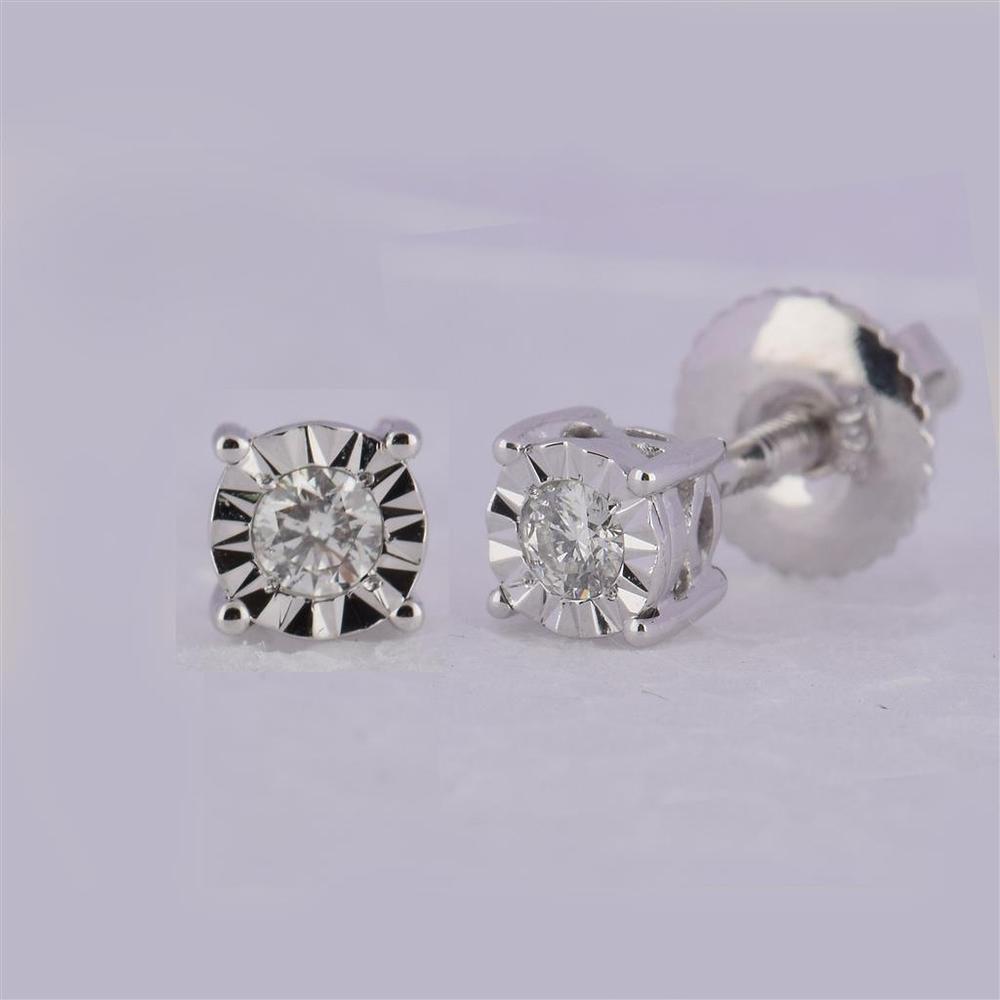 10K White Gold Round Diamond Solitaire Stud Earrings - 1/10 Carat Total Diamond Weight