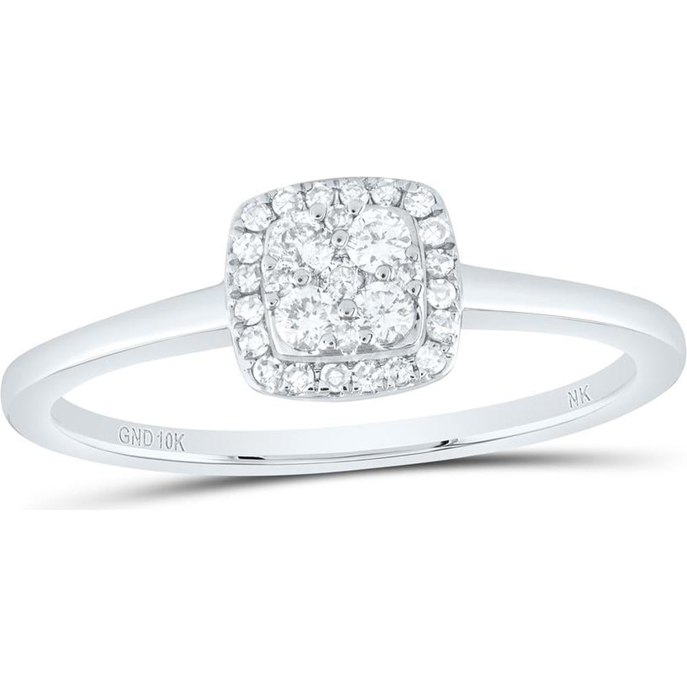 10K White Gold Round Diamond Square Cluster Ring - 1/5 Carat Total Diamond Weight