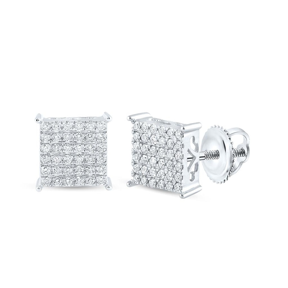 10K White Gold Round Diamond Square Earrings - 1/2 Carat Total Diamond Weight