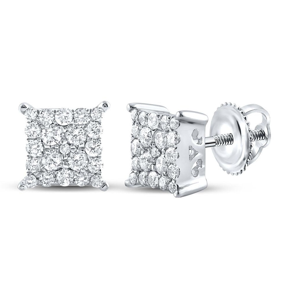 10K White Gold Round Diamond Square Earrings - 1/4 Carat Total Diamond Weight